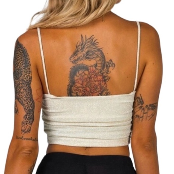 Princess Polly Gold Champagne Glitter Sparkle Ruched Crop Top Cami S 4 - Picture 4 of 7